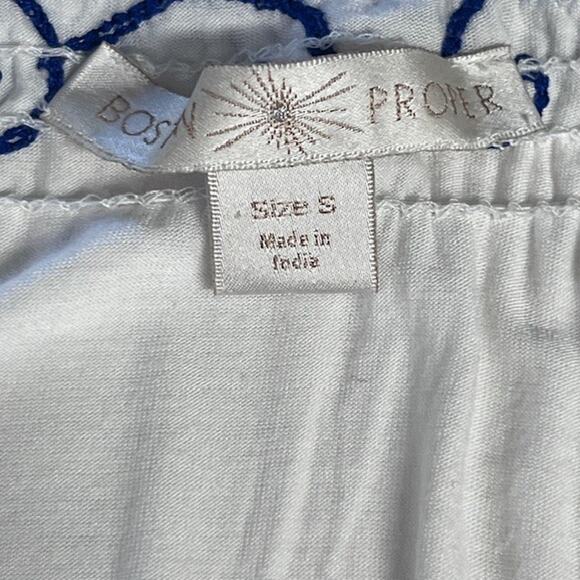 Boston Proper Off The Shoulder White Blue Embroidered Blouse Short Sleeve Small - Picture 7 of 9
